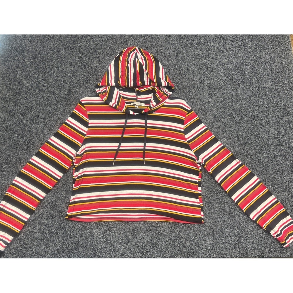 Express Hoodie Womens M Multi Color Striped One Eleven Crop Top Long Sleeve SEO